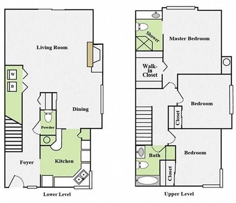 Floor plan for 3 beds, 2.5 baths, 1328 sqft
